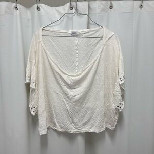 Cream Off the Shoulder Short Sleeve Studded Blouse